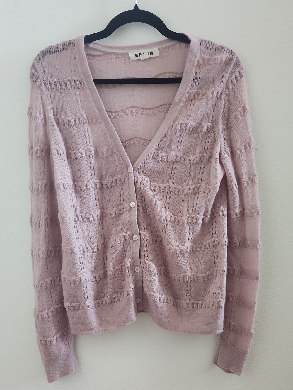 Boden Soft Pink Open-Knit V-Neck Button Cardigan